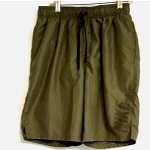 Nike Logo Swim Trunks Shorts Mesh Lined Olive Green Mens Size Med 9in Inseam